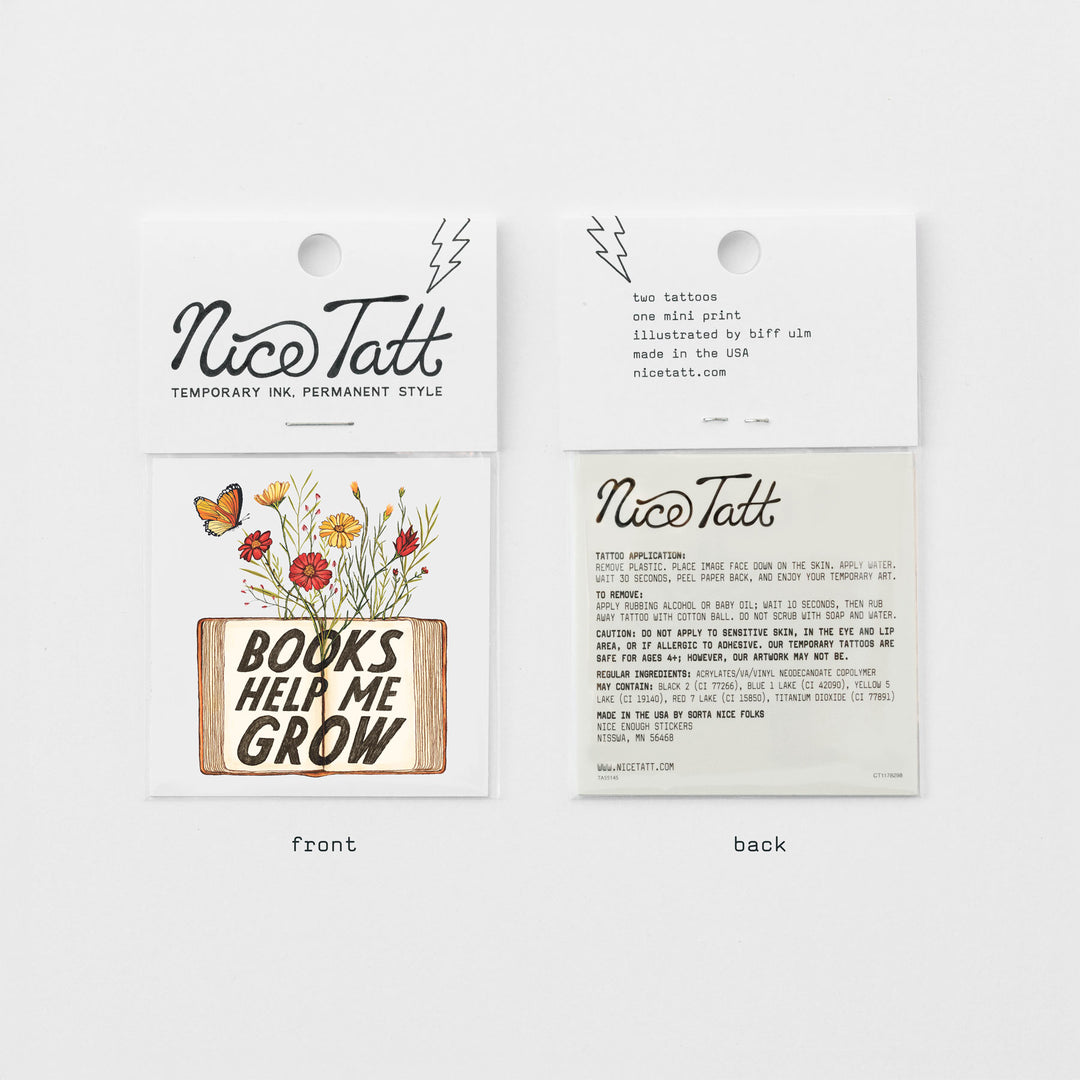 Books Help Me Grow - Temporary Tattoo